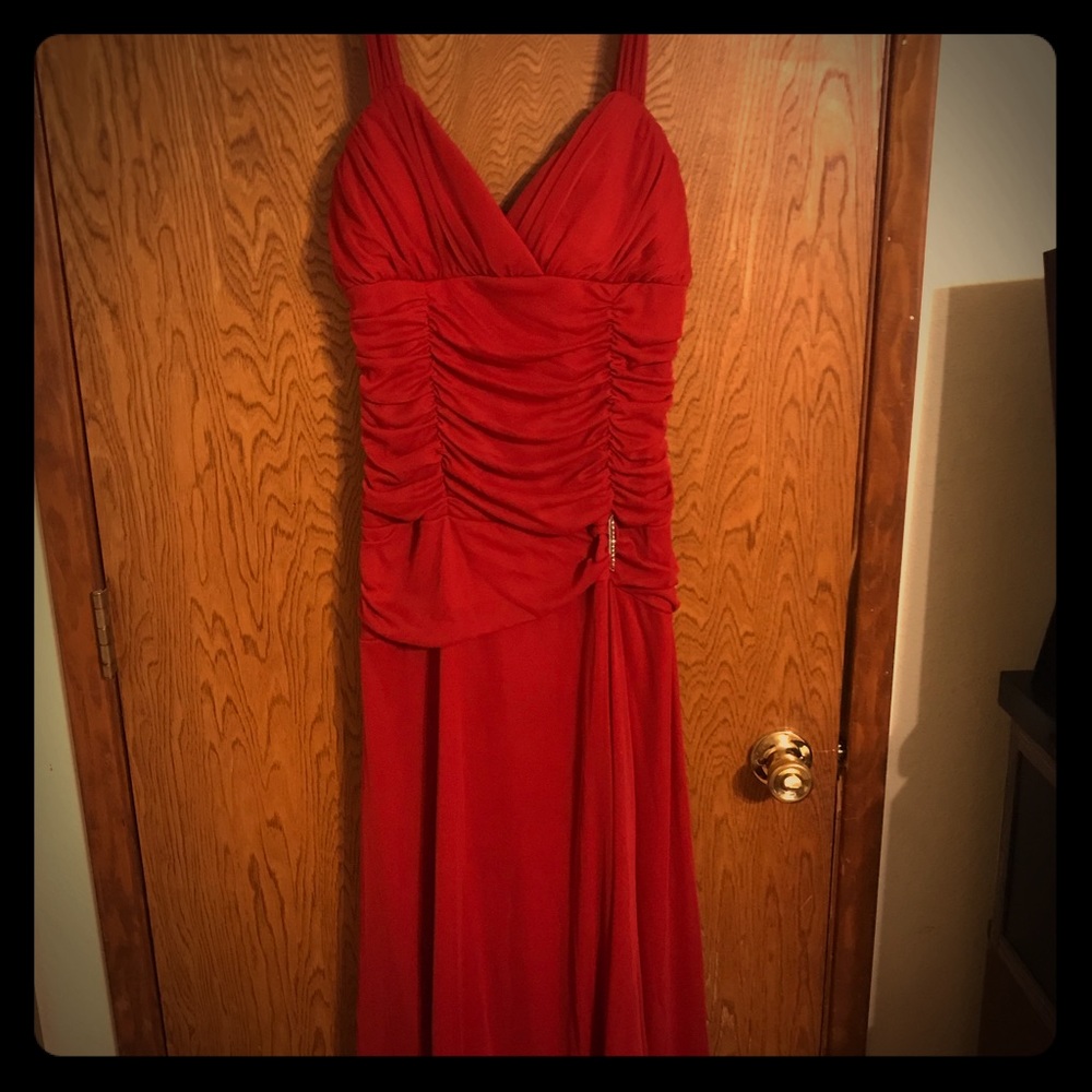 Ruched Red Formal Prom Gown w/Flowy Skirt 14